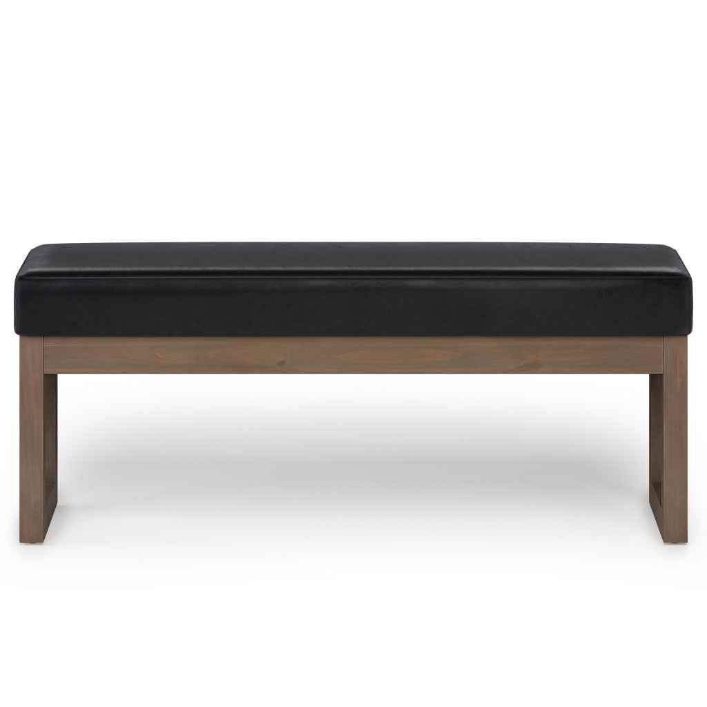 44" Black and Brown Leather Ottoman