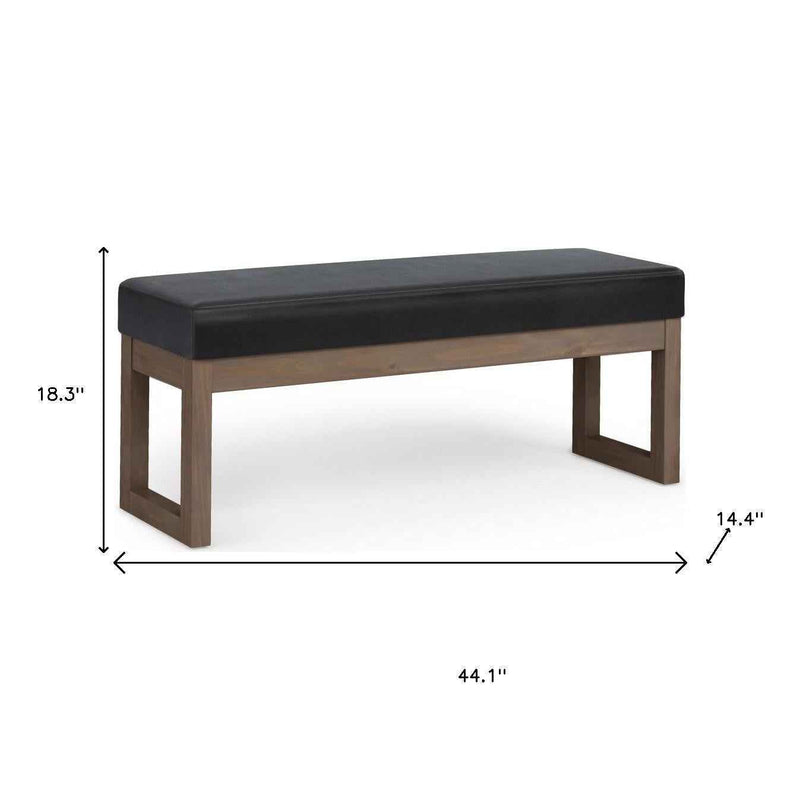 44" Black and Brown Leather Ottoman