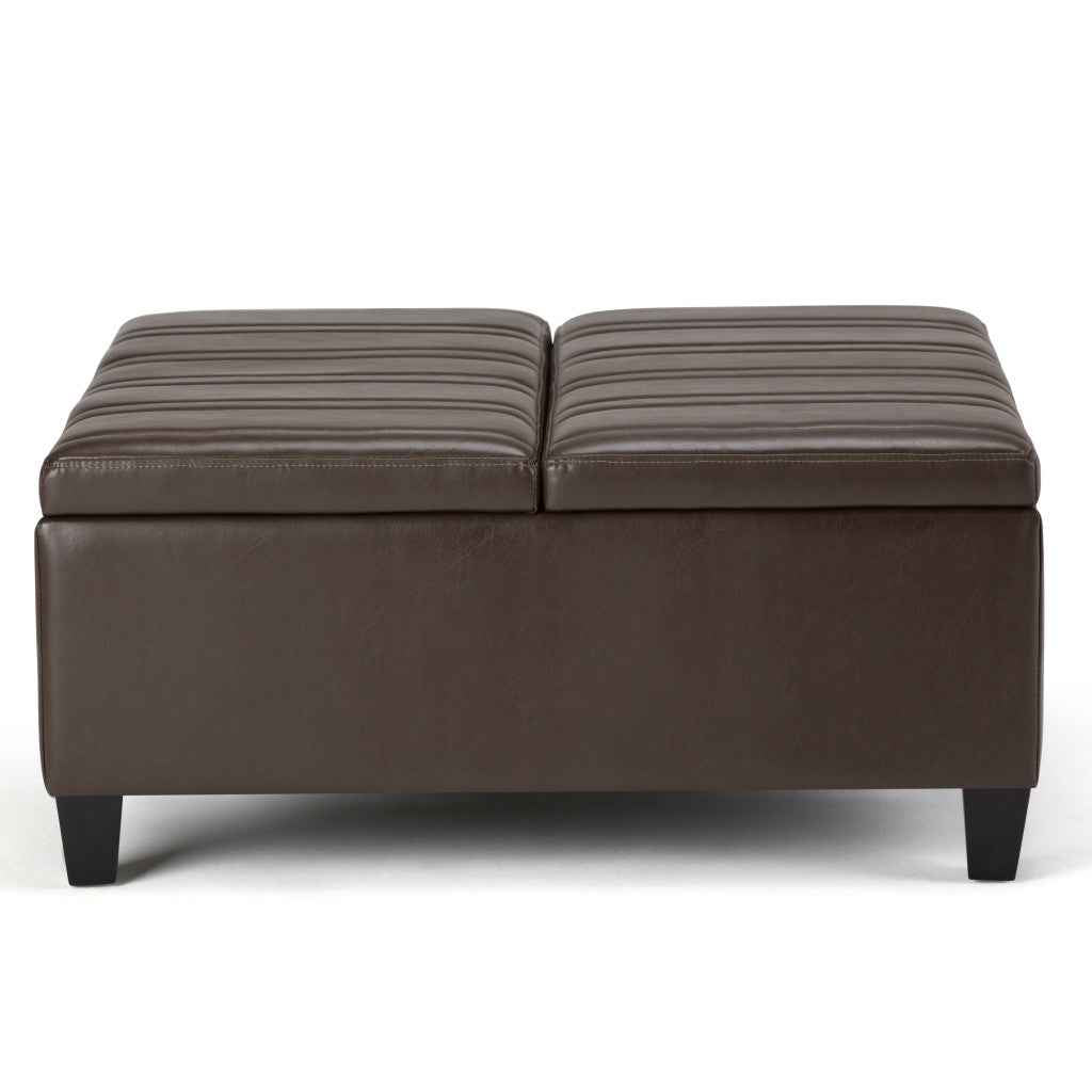 36" Brown and Espresso Leather Cocktail Ottoman With Storage
