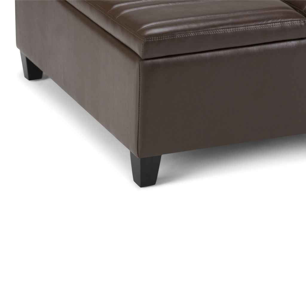 36" Brown and Espresso Leather Cocktail Ottoman With Storage