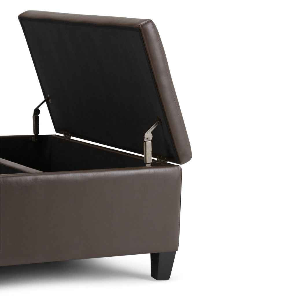 36" Brown and Espresso Leather Cocktail Ottoman With Storage
