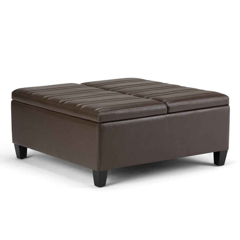 36" Brown and Espresso Leather Cocktail Ottoman With Storage