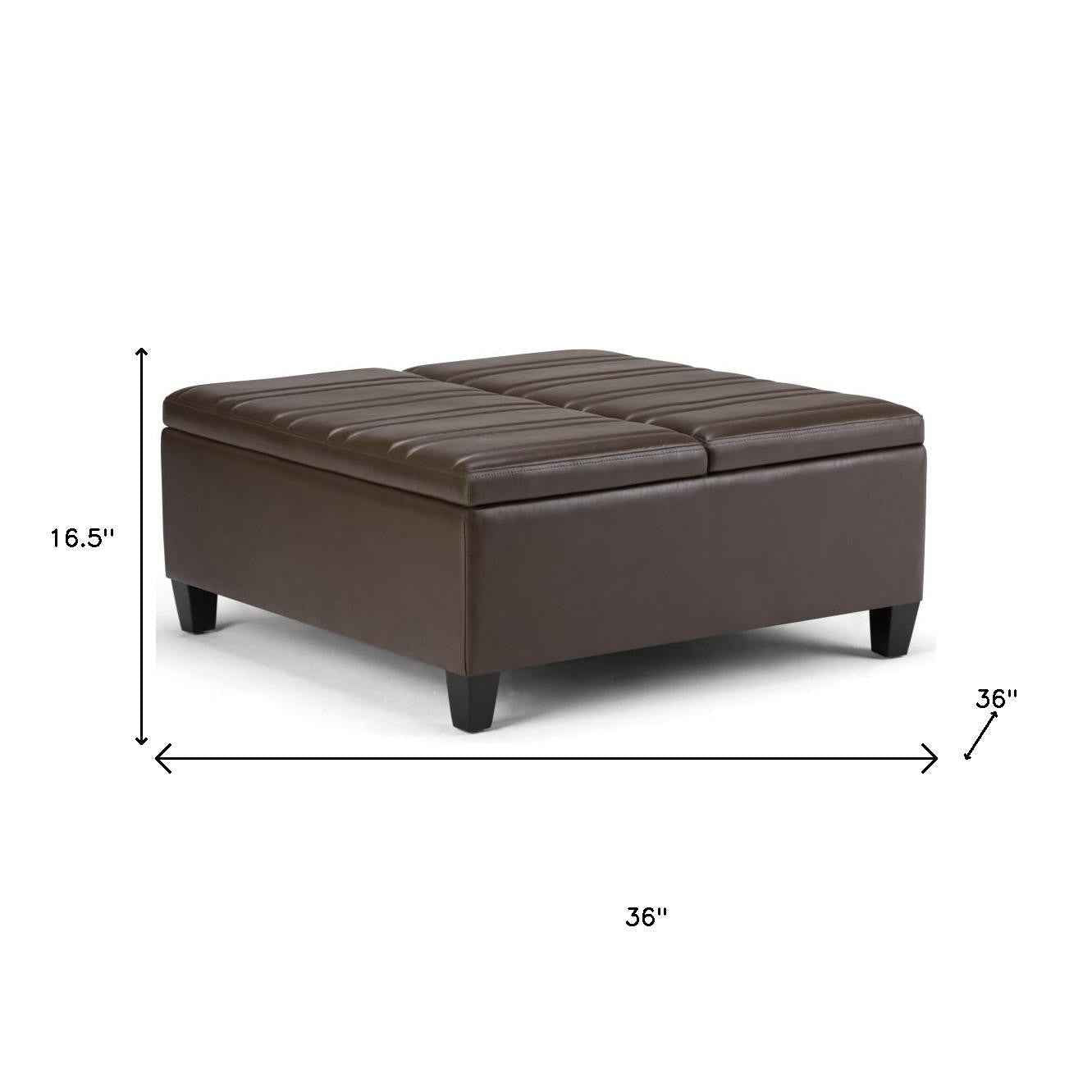 36" Brown and Espresso Leather Cocktail Ottoman With Storage