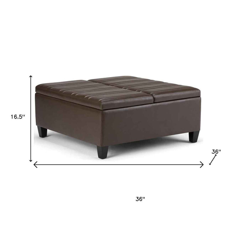 36" Brown and Espresso Leather Cocktail Ottoman With Storage