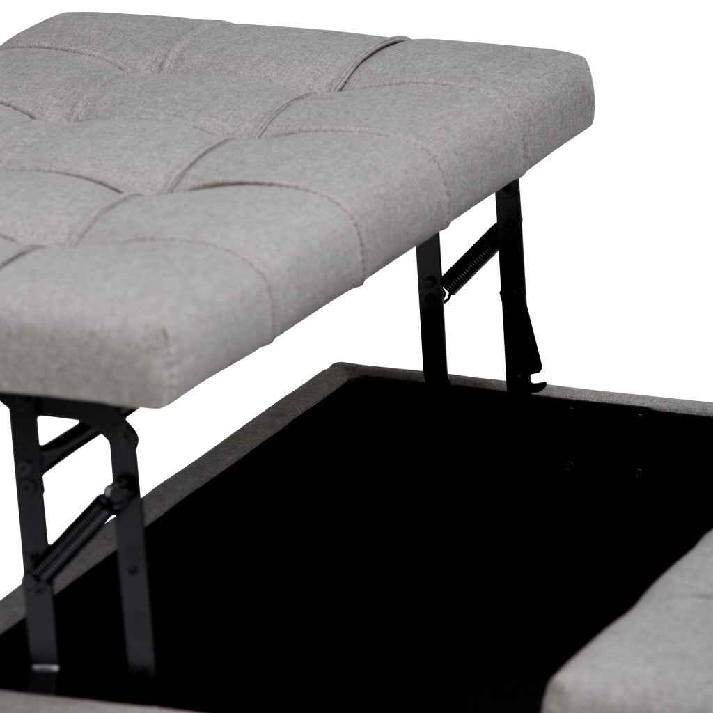 36" Gray and Espresso Fabric Cocktail Ottoman With Storage