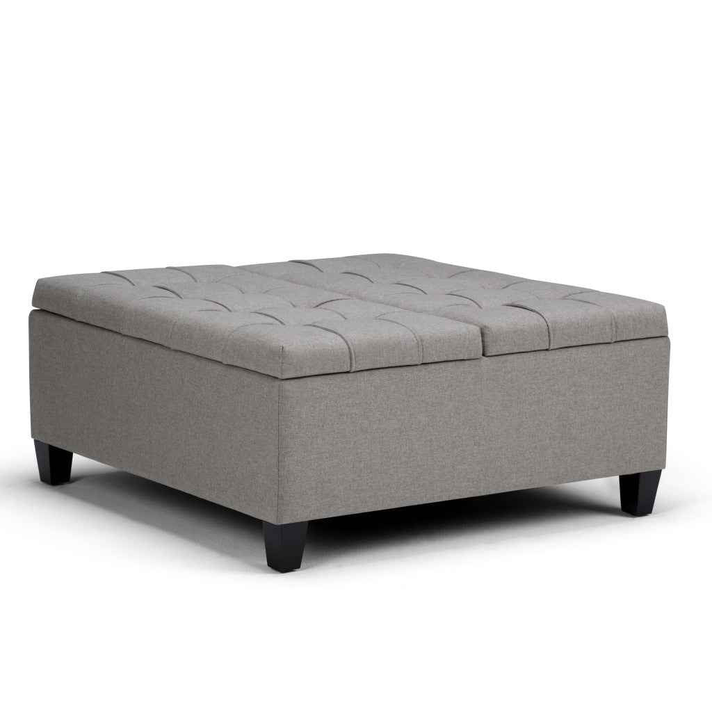 36" Gray and Espresso Fabric Cocktail Ottoman With Storage