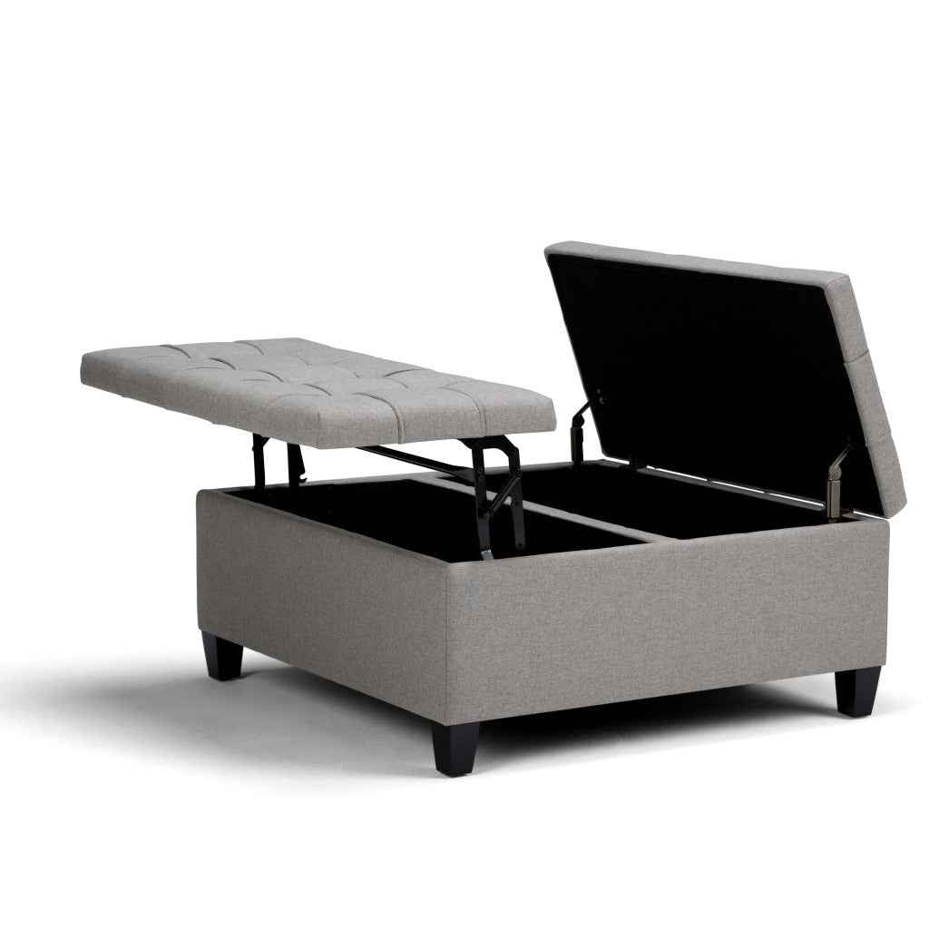 36" Gray and Espresso Fabric Cocktail Ottoman With Storage