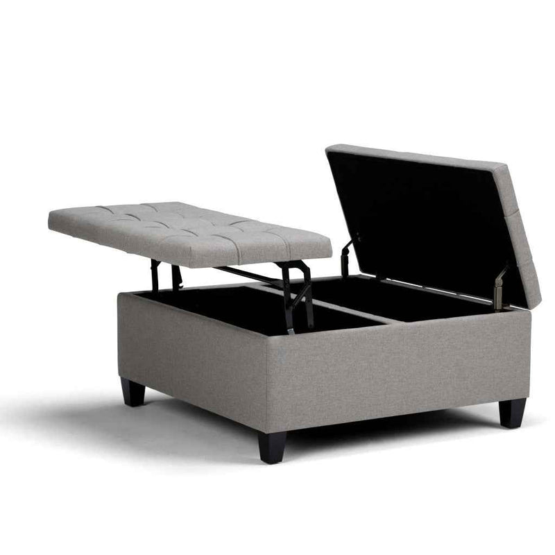 36" Gray and Espresso Fabric Cocktail Ottoman With Storage