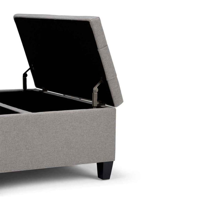 36" Gray and Espresso Fabric Cocktail Ottoman With Storage