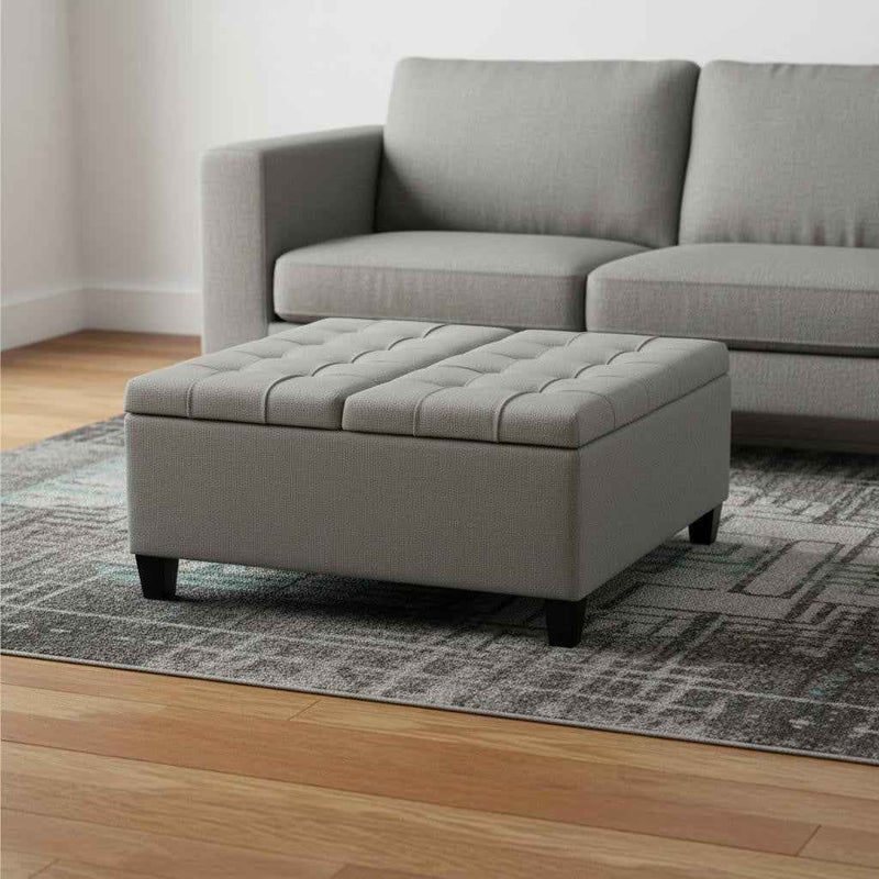 36" Gray and Espresso Fabric Cocktail Ottoman With Storage
