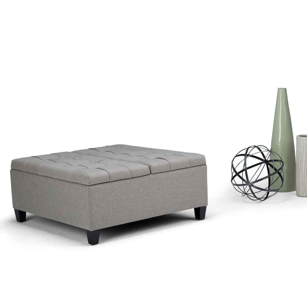 36" Gray and Espresso Fabric Cocktail Ottoman With Storage