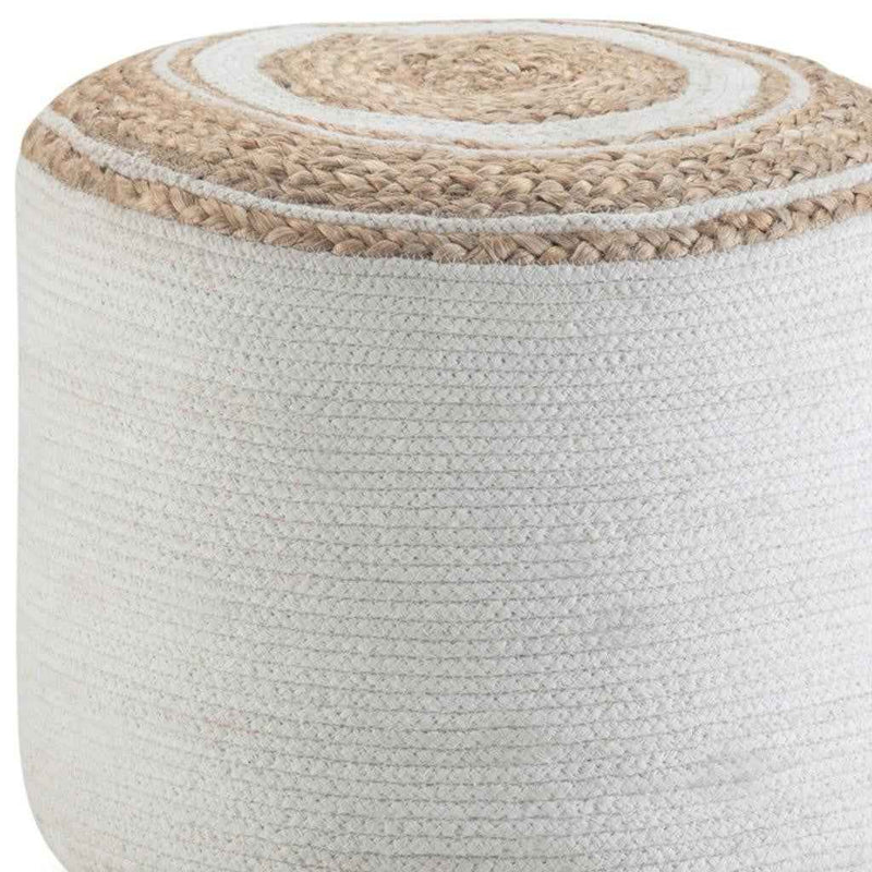 18" Off White Cotton Round Pouf Ottoman