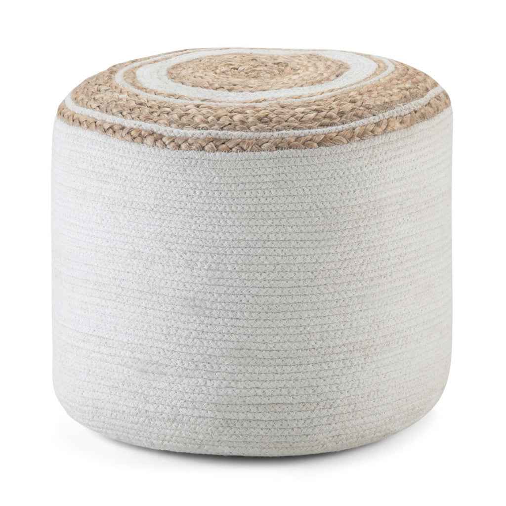 18" Off White Cotton Round Pouf Ottoman