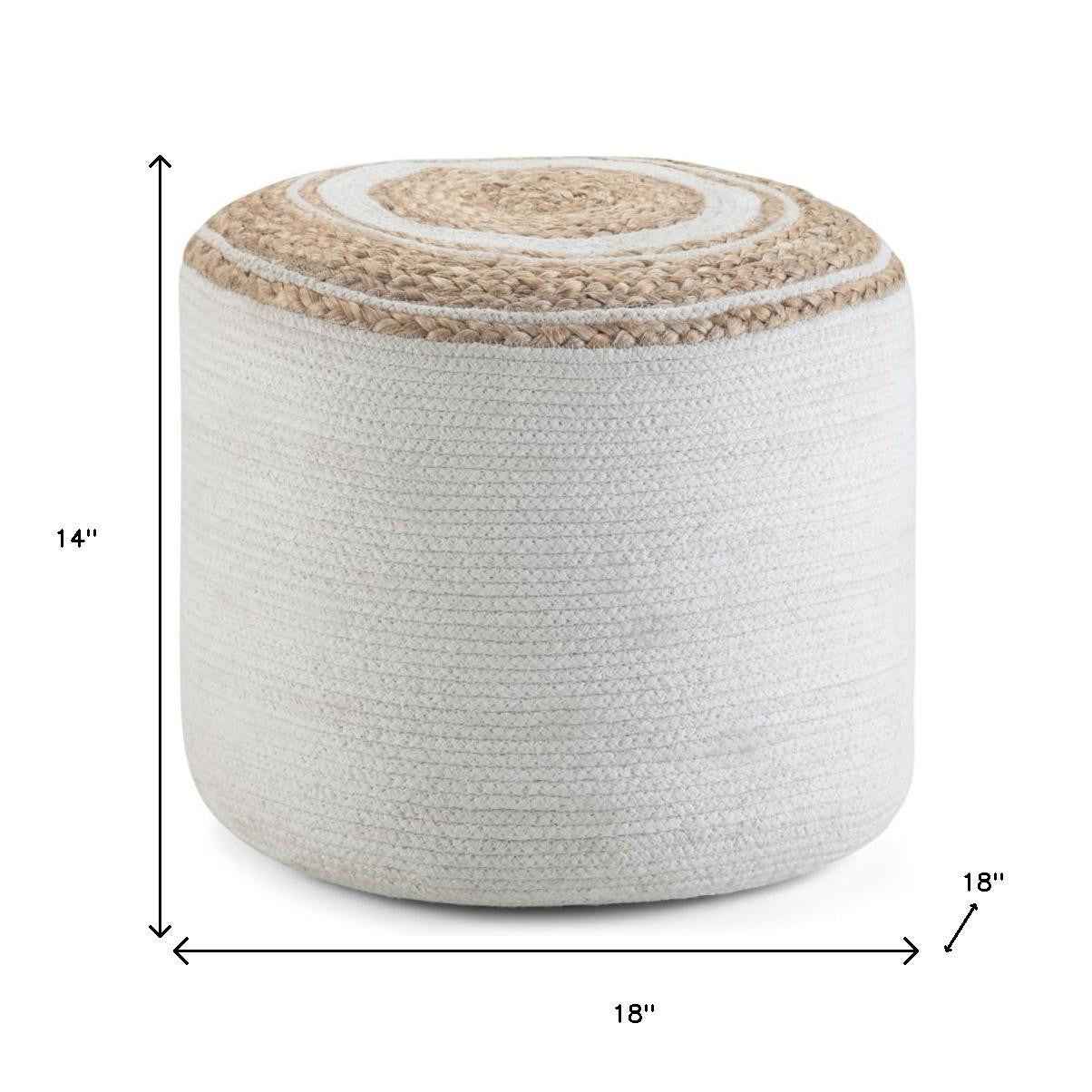 18" Off White Cotton Round Pouf Ottoman