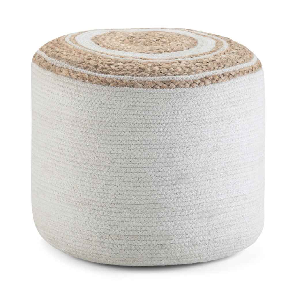 18" Off White Cotton Round Pouf Ottoman
