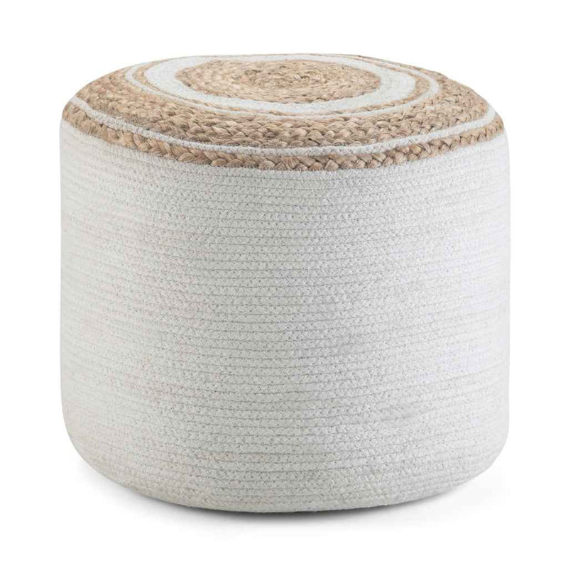 18" Off White Cotton Round Pouf Ottoman