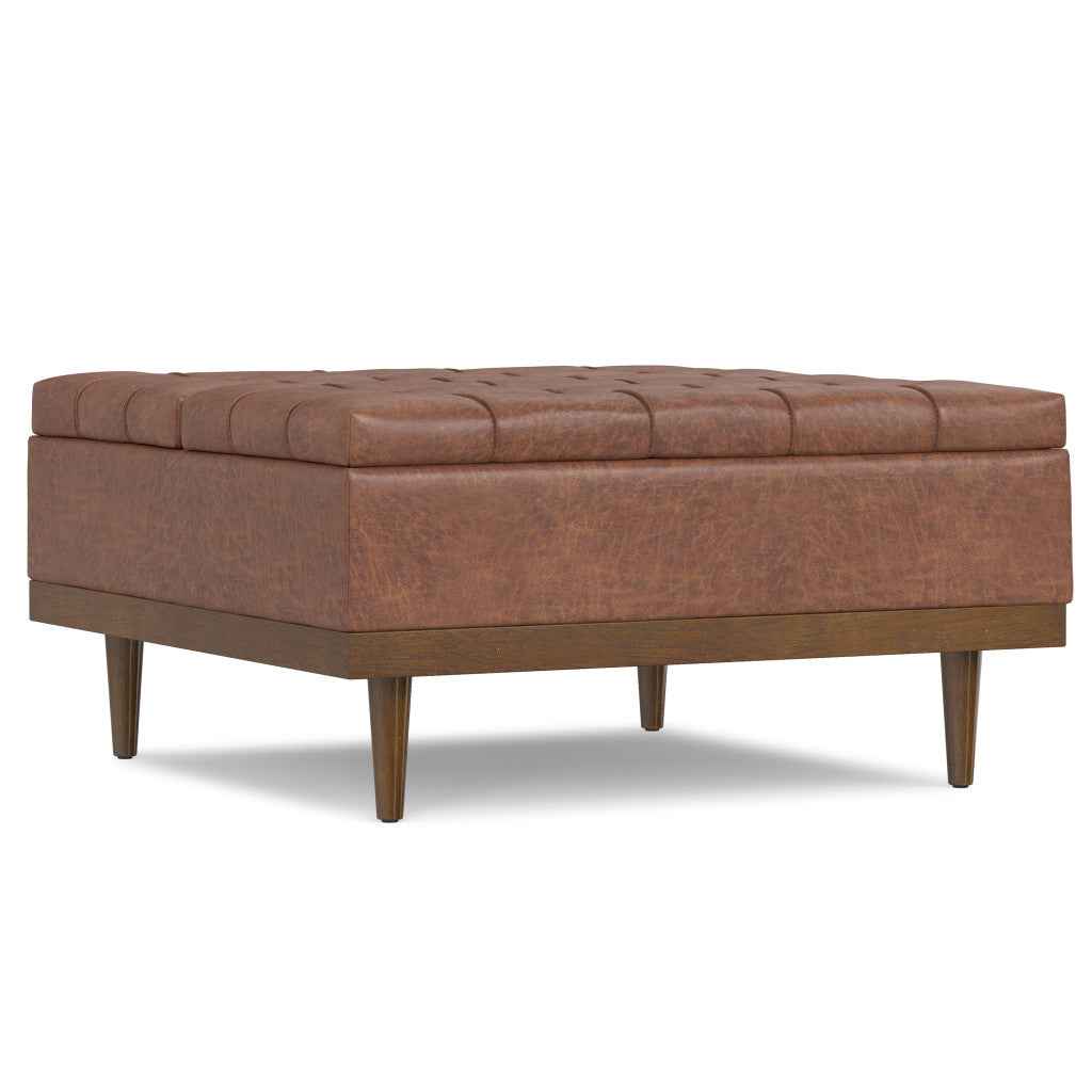 36" Walnut and Brown Upholstery Storage Ottoman