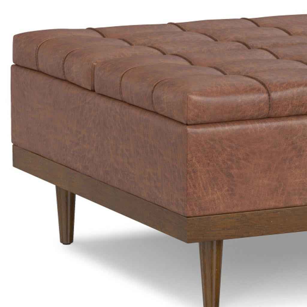 36" Walnut and Brown Upholstery Storage Ottoman