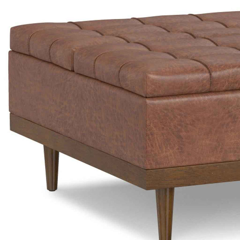 36" Walnut and Brown Upholstery Storage Ottoman