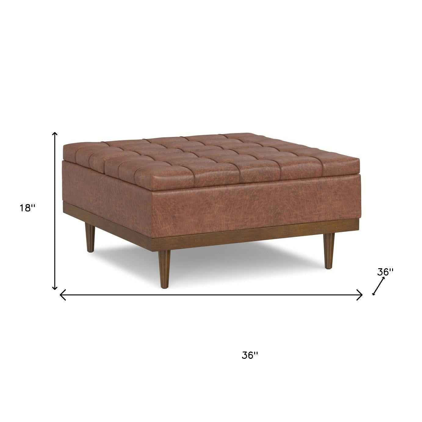 36" Walnut and Brown Upholstery Storage Ottoman
