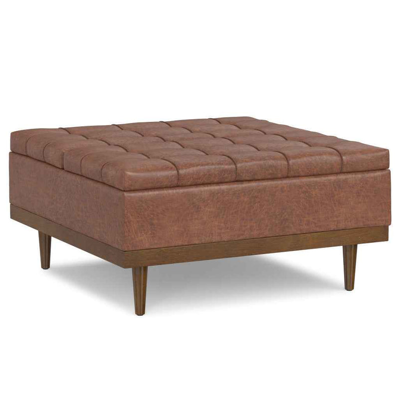 36" Walnut and Brown Upholstery Storage Ottoman