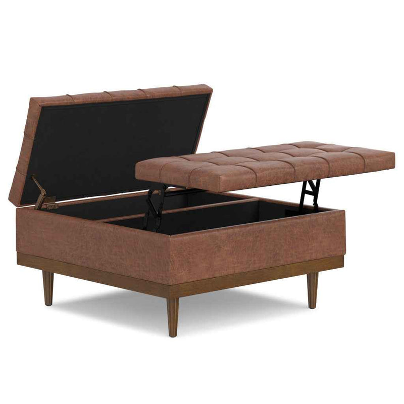 36" Walnut and Brown Upholstery Storage Ottoman