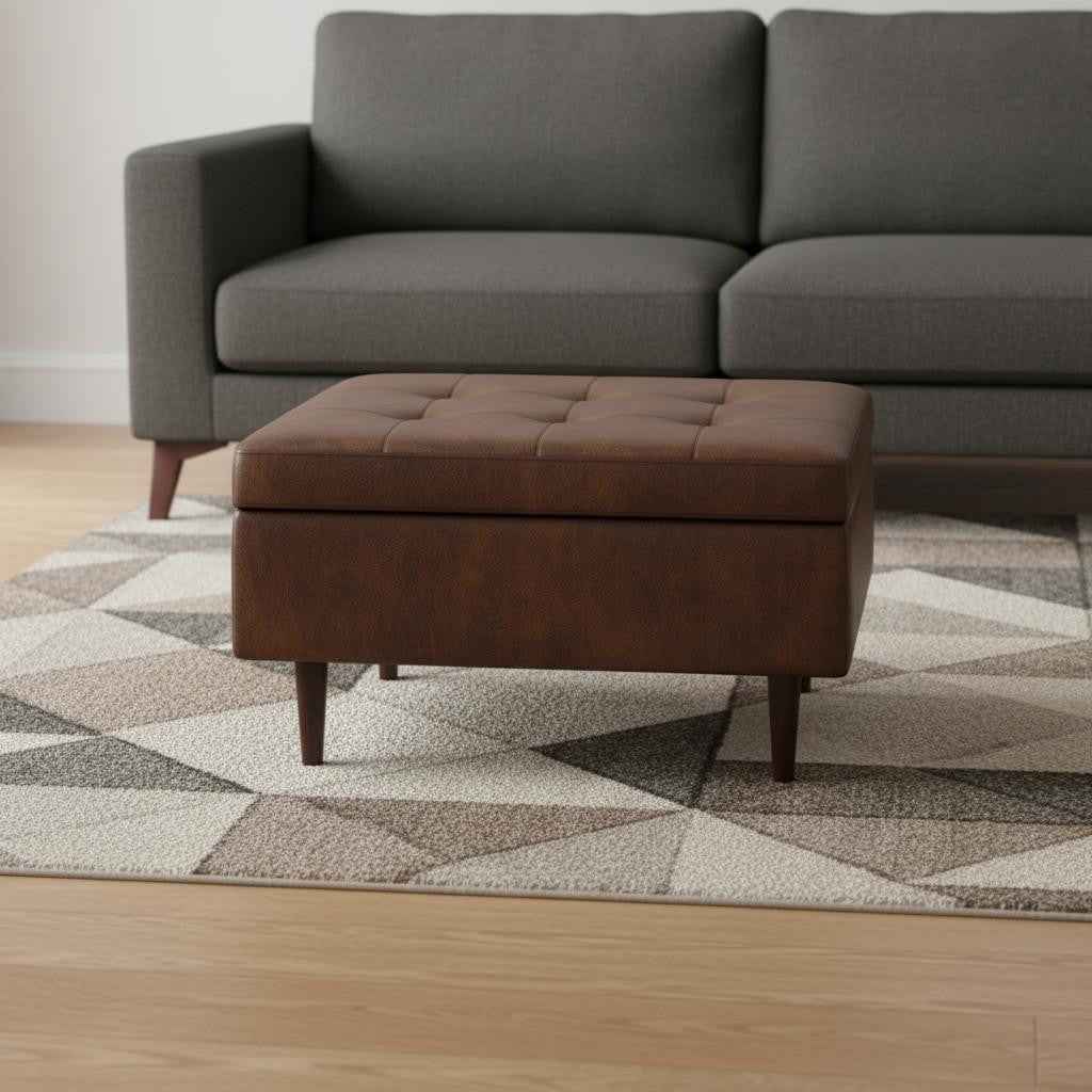 34" Brown Upholstery Storage Ottoman