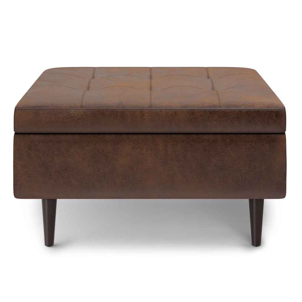 34" Brown Upholstery Storage Ottoman
