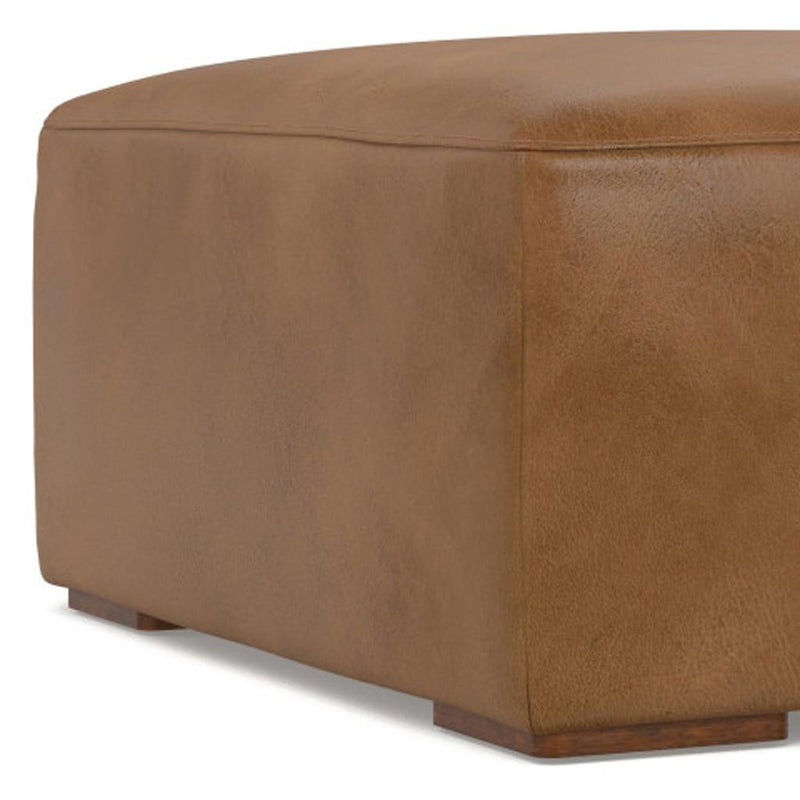 34" Brown Leather Ottoman