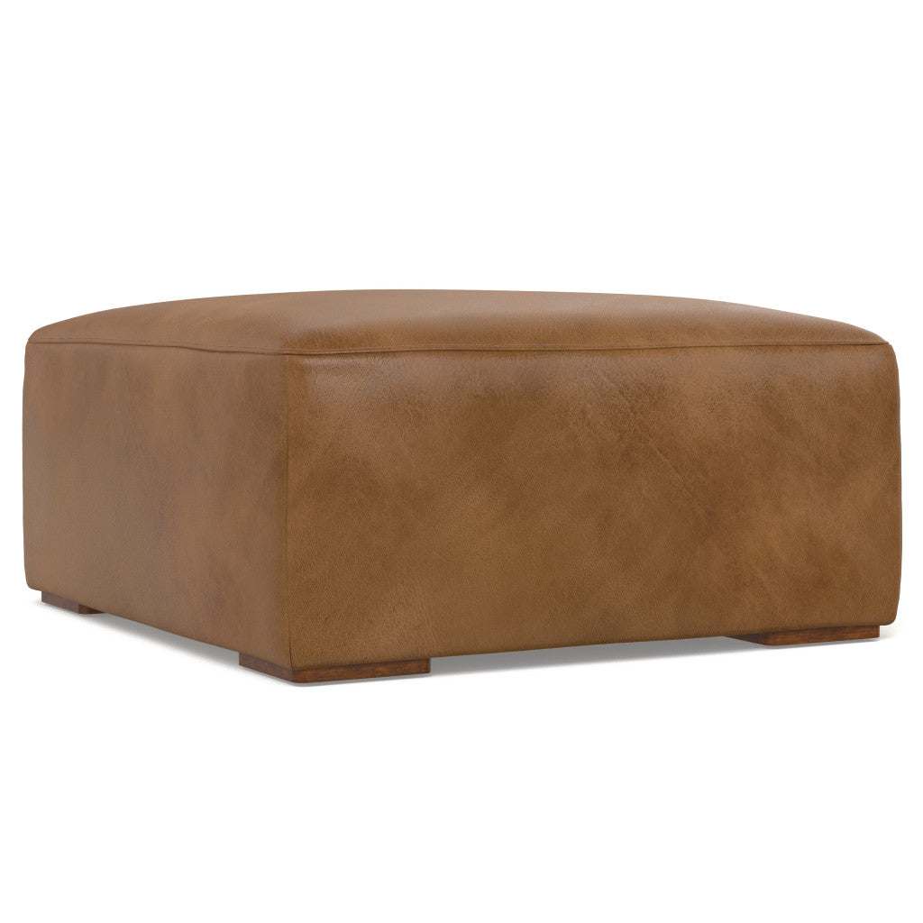 34" Brown Leather Ottoman