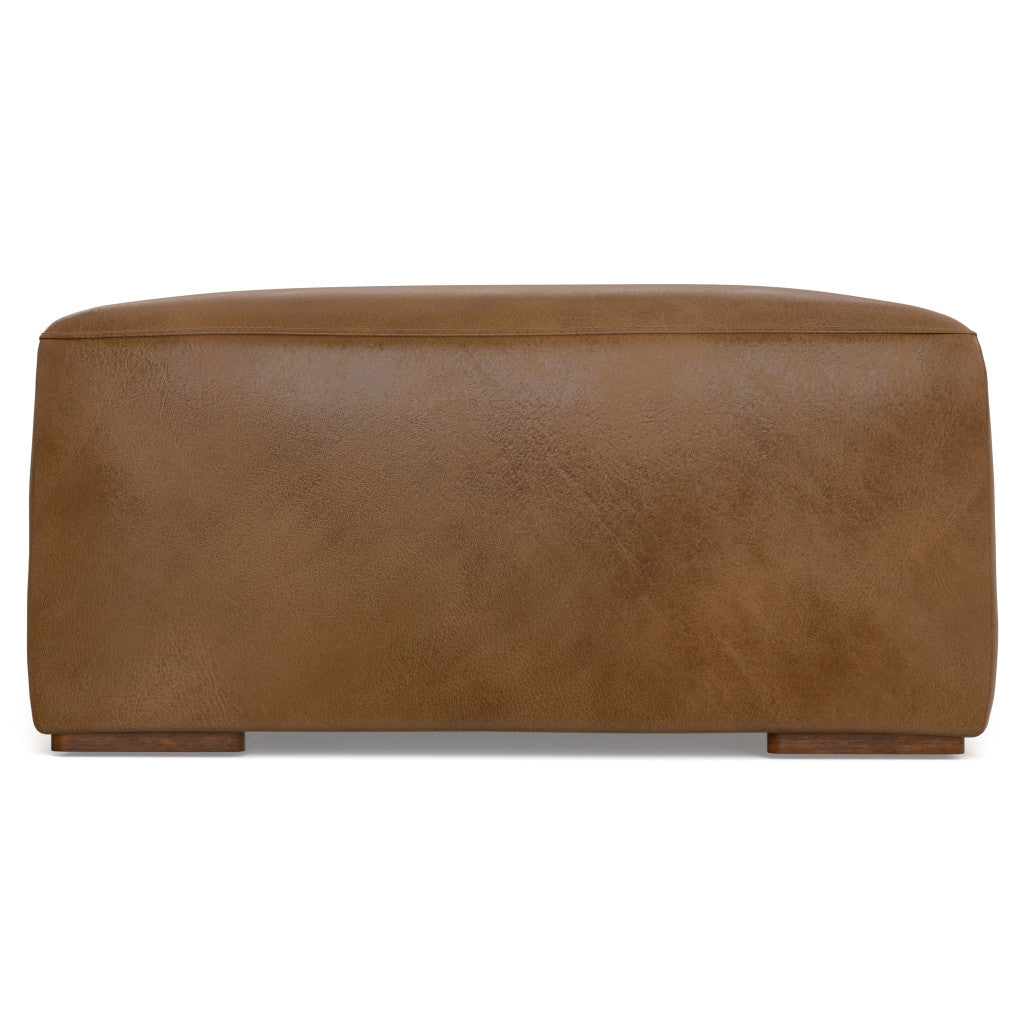 34" Brown Leather Ottoman