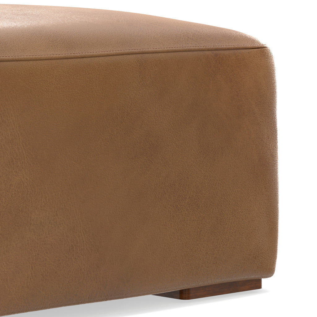 34" Brown Leather Ottoman