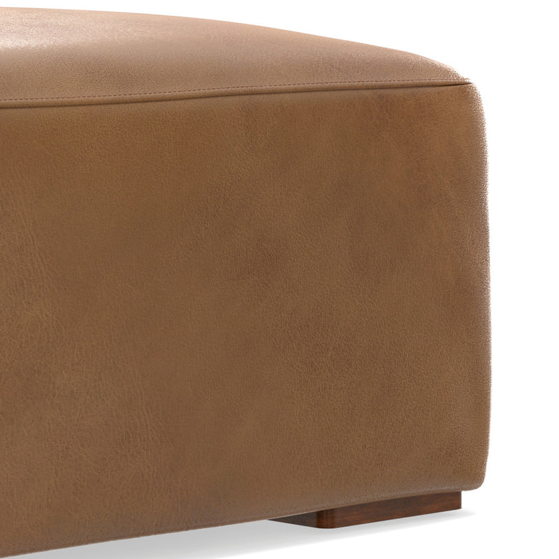 34" Brown Leather Ottoman