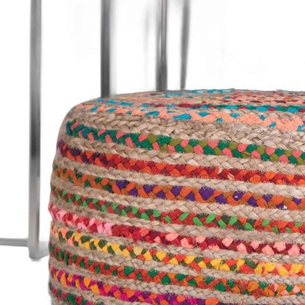 20" Blue Jute Round Pouf Ottoman