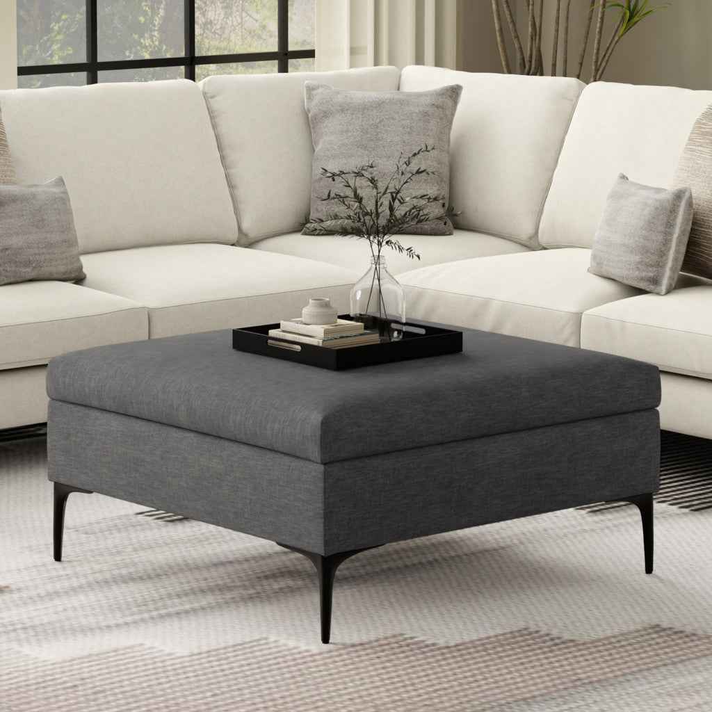 36" Black and Slate Gray Upholstery Storage Ottoman