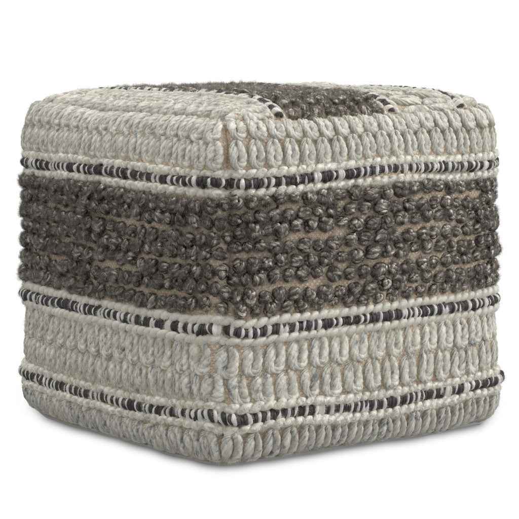 18" Brown Wool Pouf Ottoman
