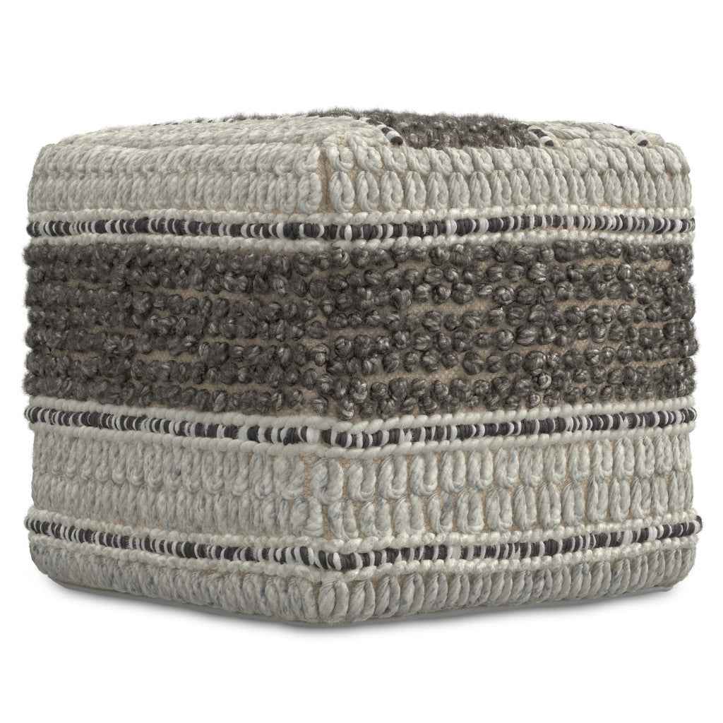 18" Brown Wool Pouf Ottoman