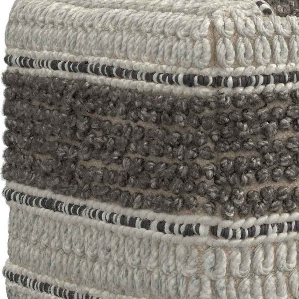 18" Brown Wool Pouf Ottoman