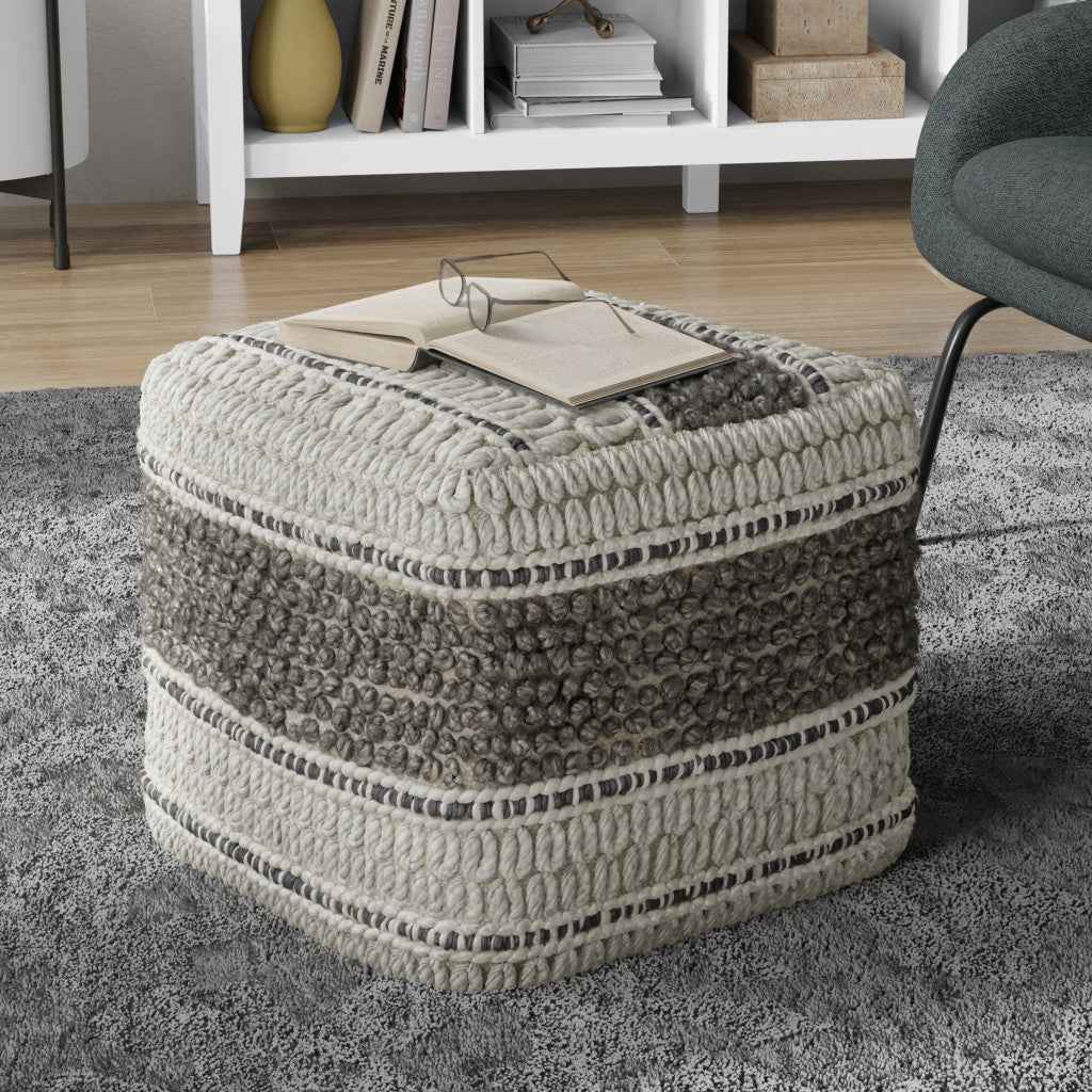 18" Brown Wool Pouf Ottoman