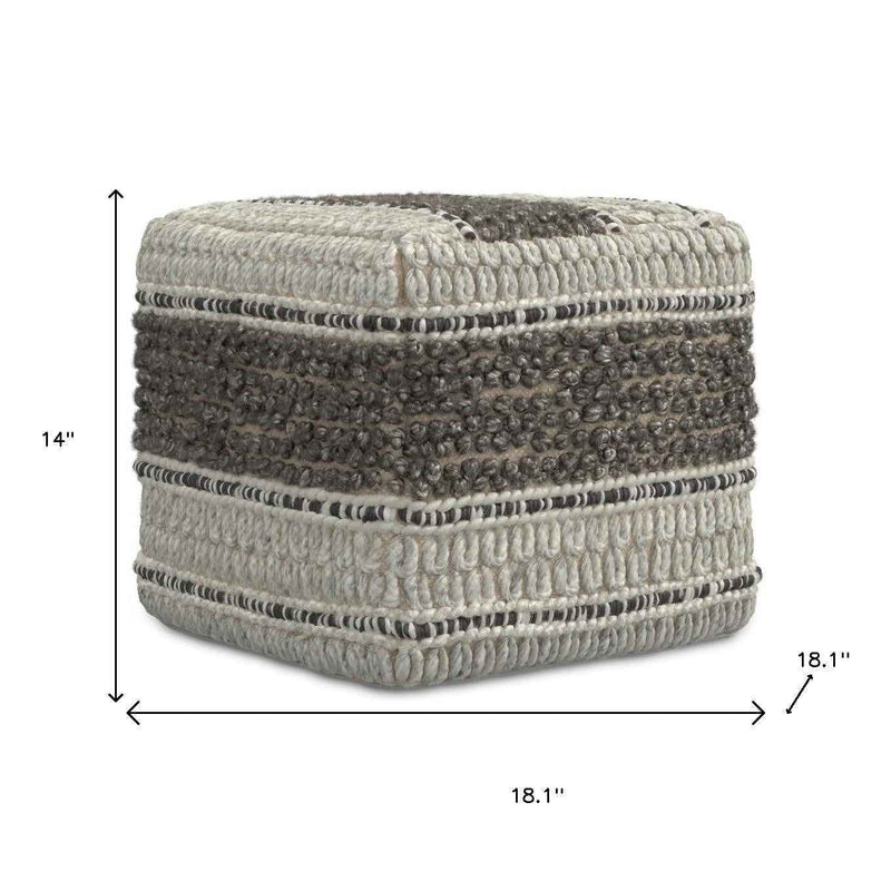 18" Brown Wool Pouf Ottoman