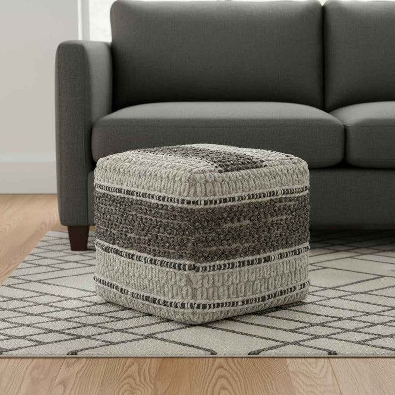 18" Brown Wool Pouf Ottoman