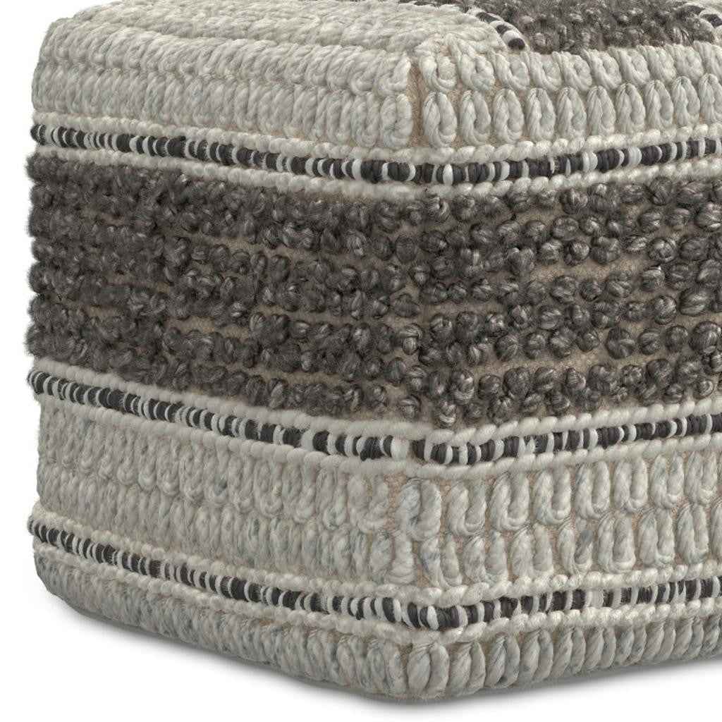 18" Brown Wool Pouf Ottoman