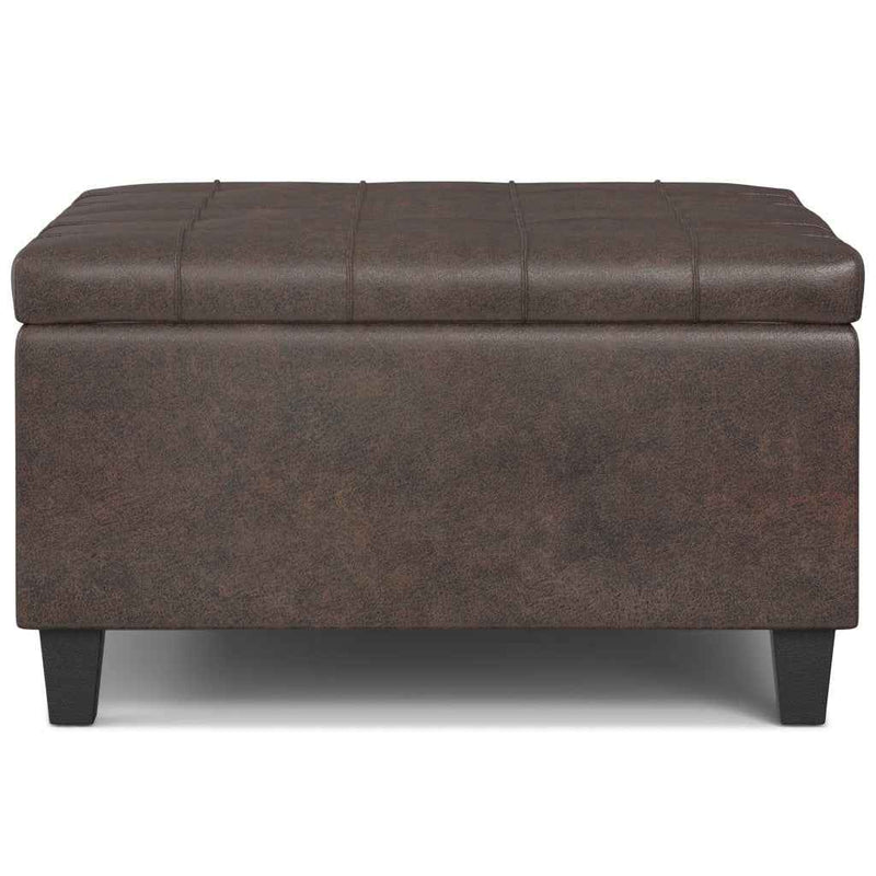 30" Brown Leather Cocktail Ottoman With Storage