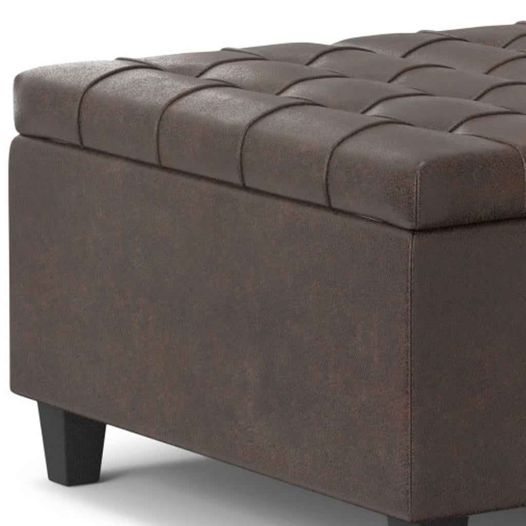 30" Brown Leather Cocktail Ottoman With Storage
