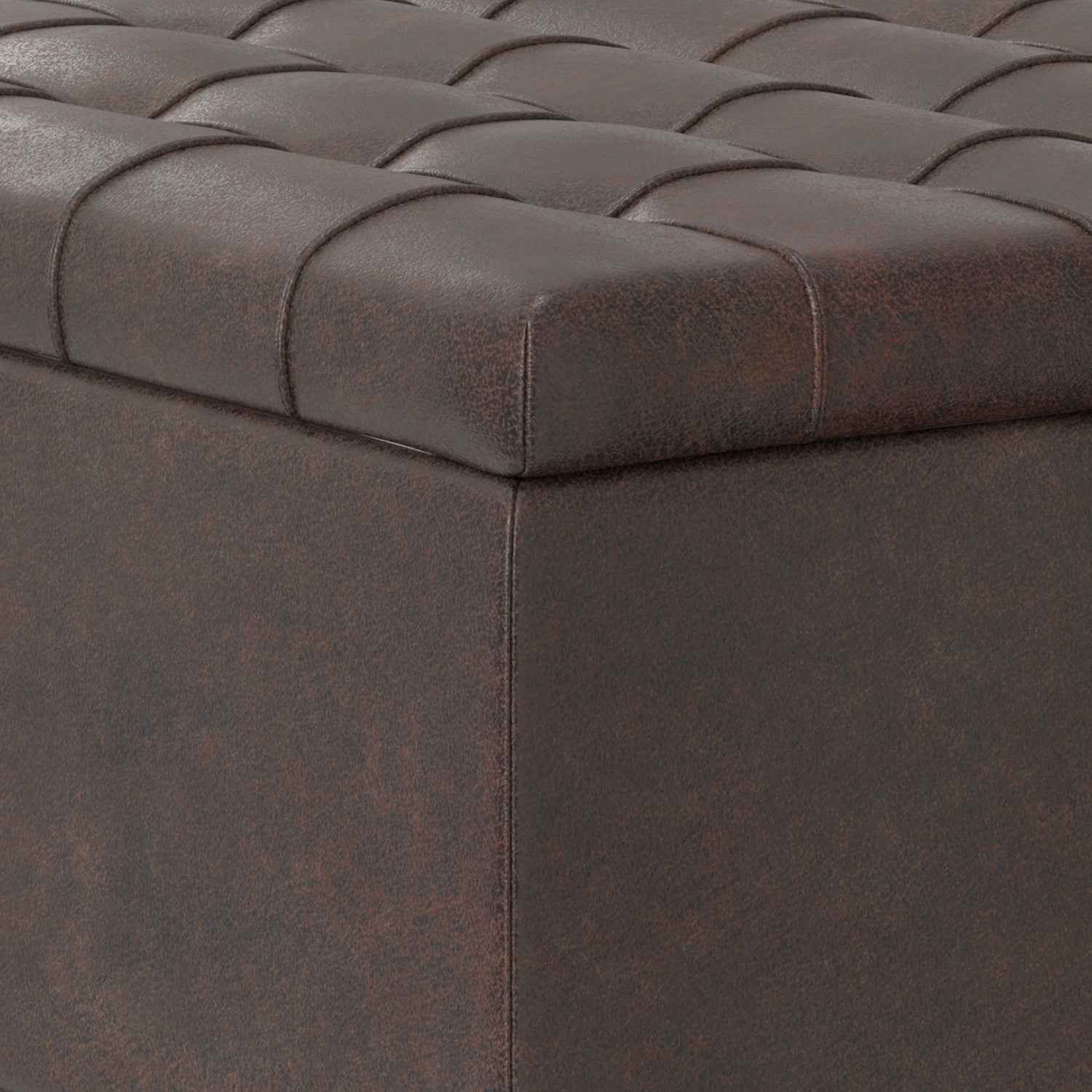 30" Brown Leather Cocktail Ottoman With Storage
