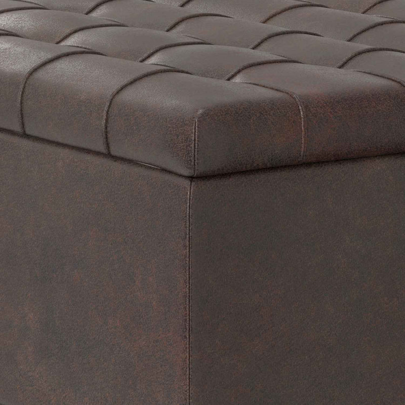 30" Brown Leather Cocktail Ottoman With Storage