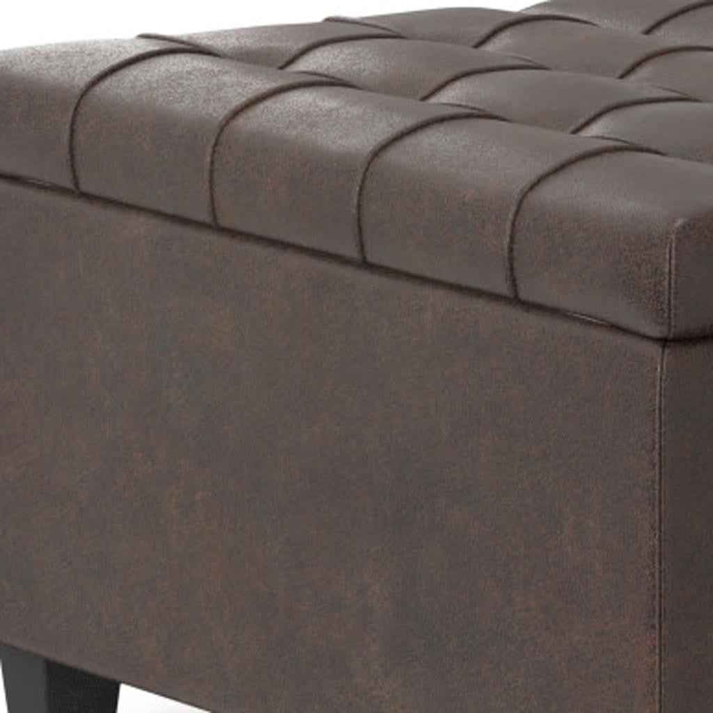 30" Brown Leather Cocktail Ottoman With Storage
