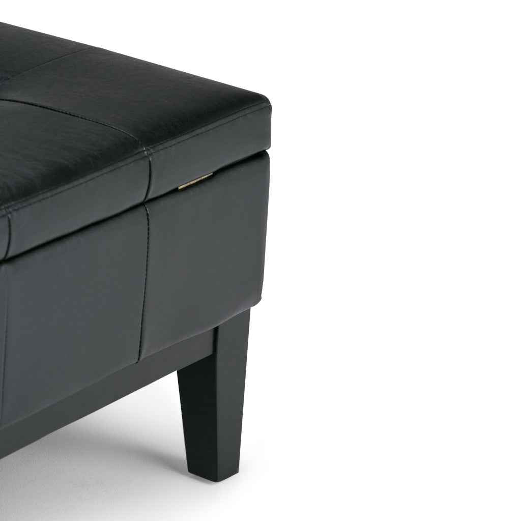 36" Black and Dark Brown Leather Cocktail Ottoman With Storage