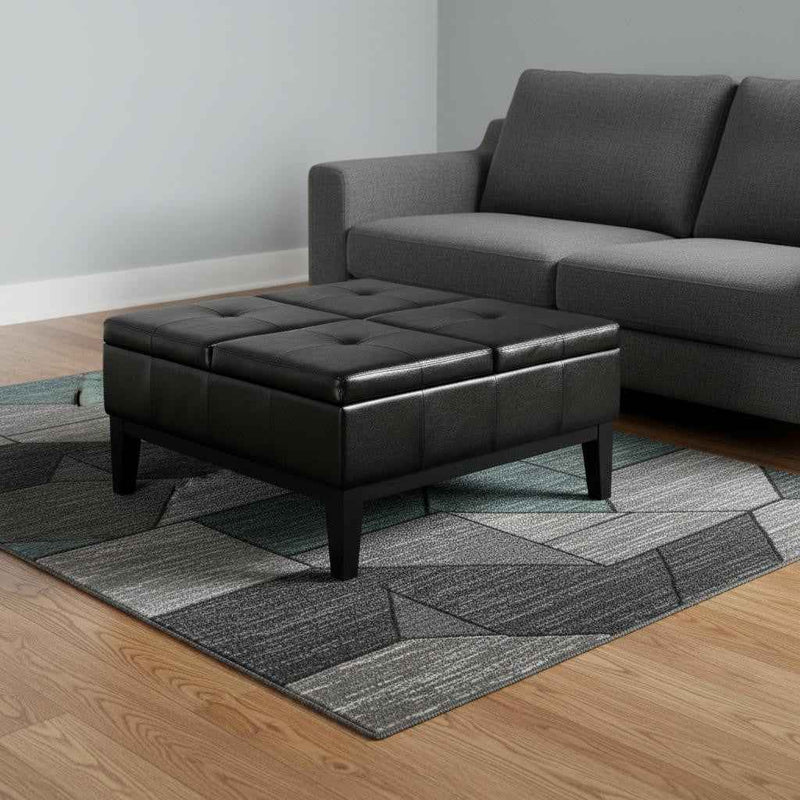 36" Black and Dark Brown Leather Cocktail Ottoman With Storage