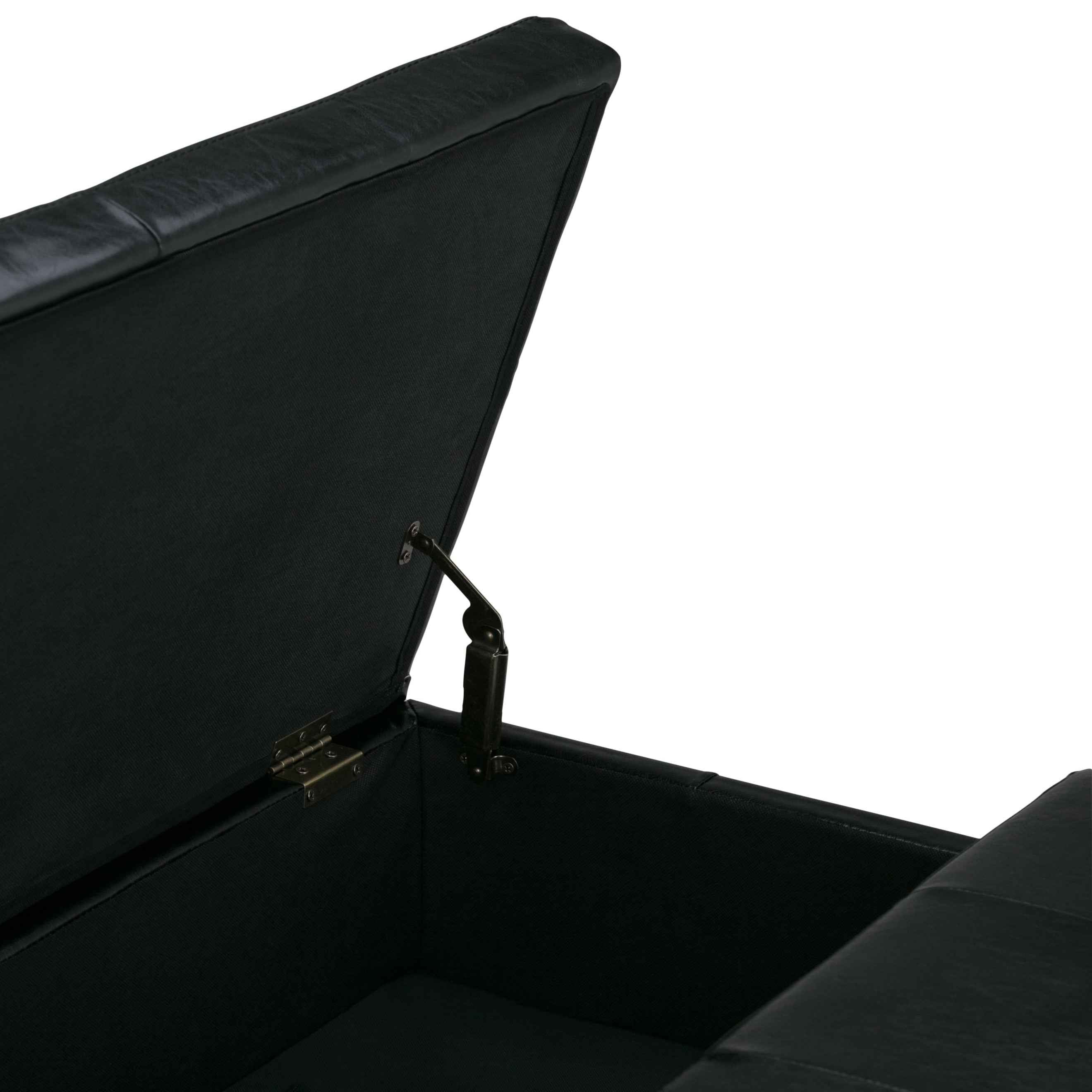 36" Black and Dark Brown Leather Cocktail Ottoman With Storage